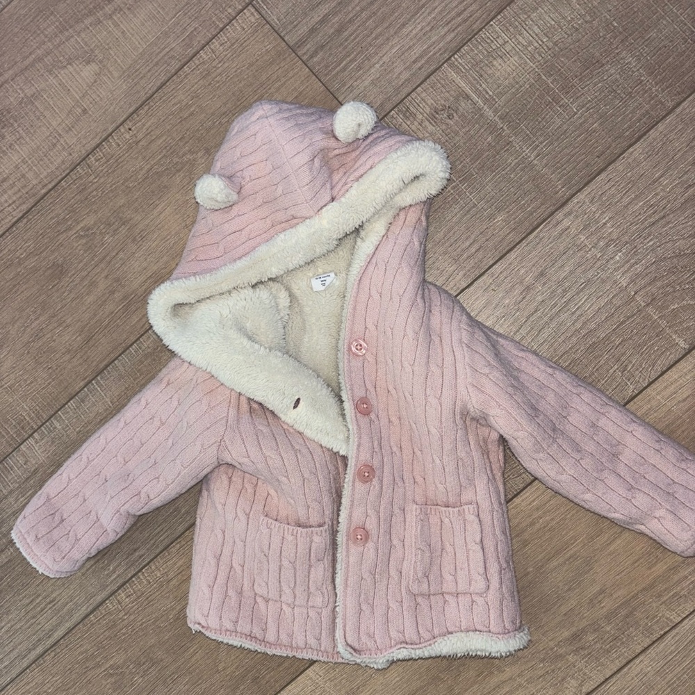 GAP Pink Knit Jacket with Cream Lining